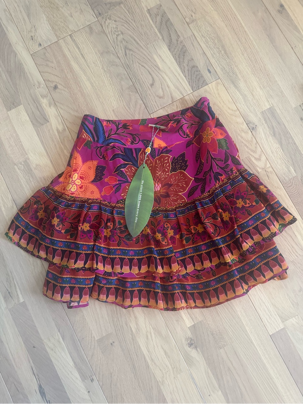 Farm Rio Floral Tiered Ruffle Mini Skirt, tropical tapestry NWT